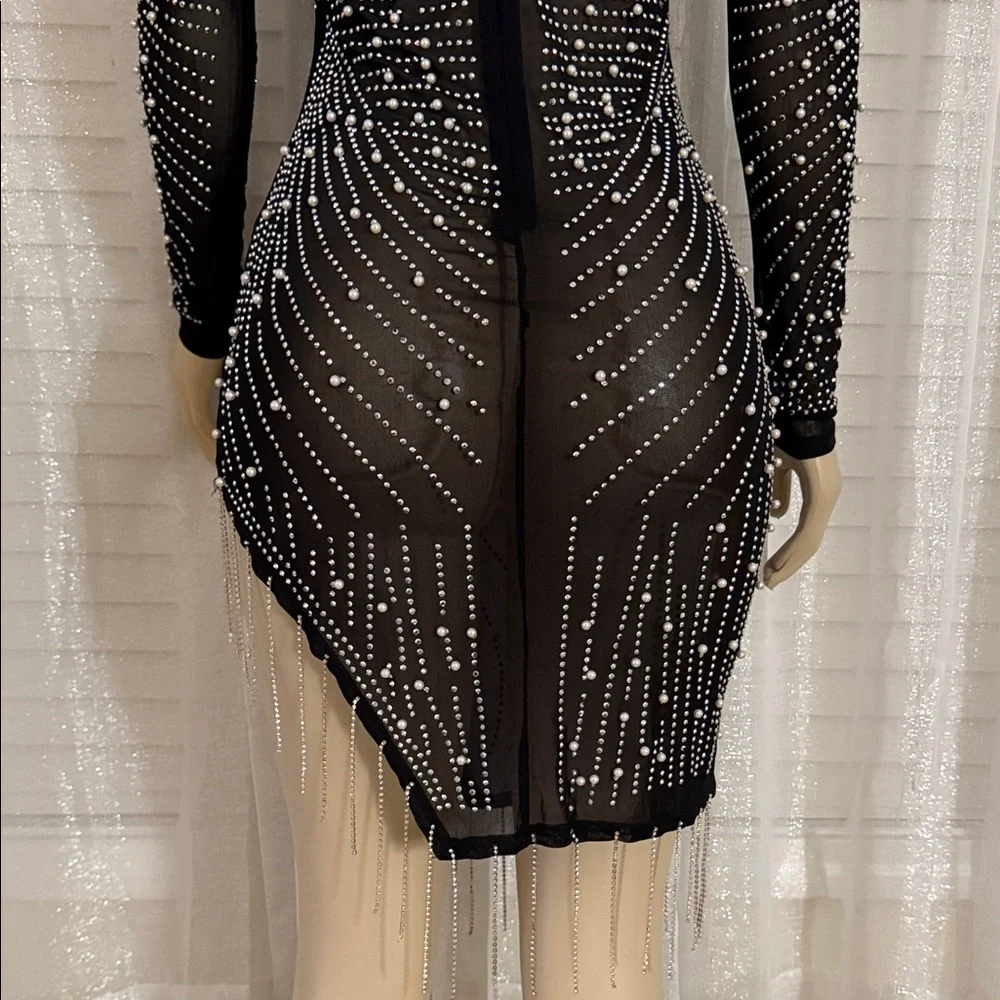 Elegant Black Sheer Dress with Rhinestone Detailing - Picture 7 of 7